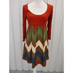 Auditions Dress Pullover Scoop Neck Geometric Chevron Boho Dress Large